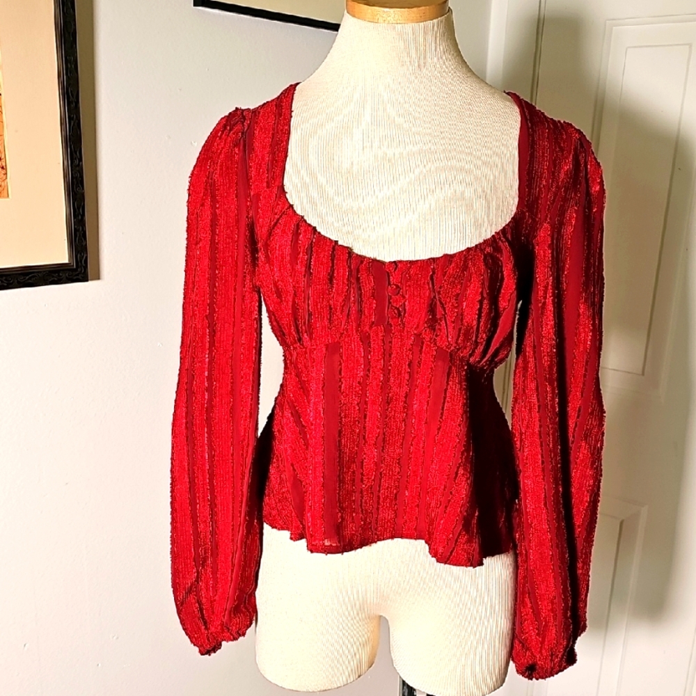 Lulu's Vibrant Babydoll Blouse. Long Sleeves. Wine Color. Size XS. NWOT